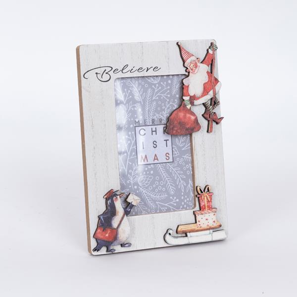 MARCO DECORATIVO CON PAPÁ NOEL Y PINGÜINO, BLANCO, 1,2x13x18cm