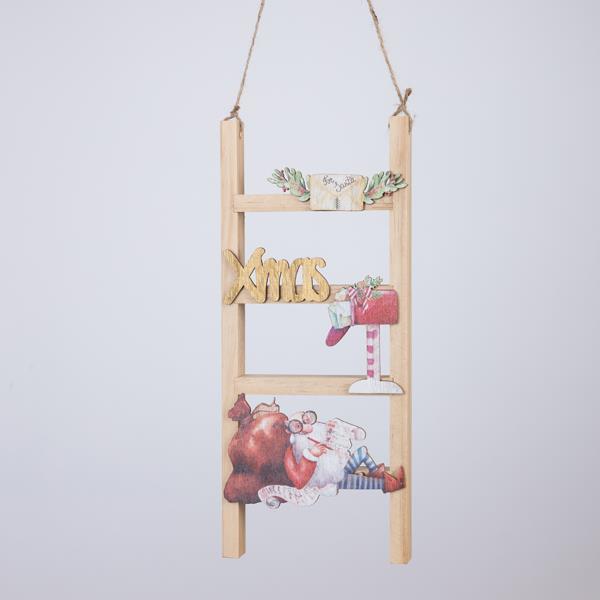ESCALERA DE MADERA DECORATIVA CON PAPÁ NOEL, 2,2x13x30cm