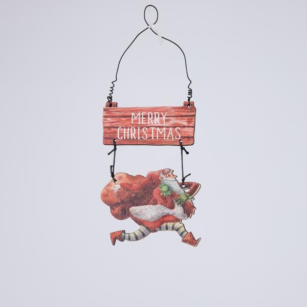 ADORNO DE MADERA, PAPÁ NOEL CON SACO, 0,4x9x13cm