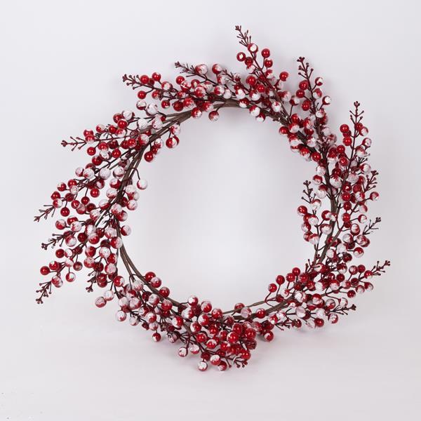 CORONA CON BAYAS ROJAS NIEVADA, 45 cm