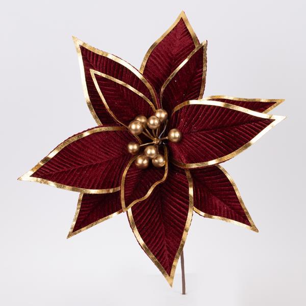 FLOR DE TERCIOPELO, BORGOÑA, CON DETALLES DORADOS EN PÉTALOS, 33x24cm