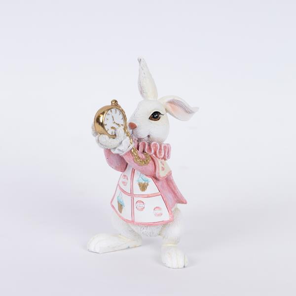 RATÓN DECORATIVO DE POLIRESINA, ROSA CON RELOJ DORADO, 7,5x9,5x13cm