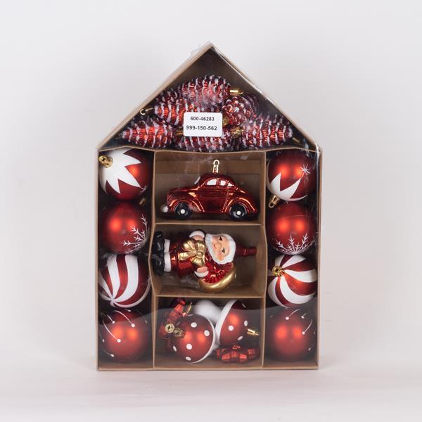 ADORNOS DE PLÁSTICO, ROJO Y BLANCO, DISEÑOS MÚLTIPLES, SET DE 27 PIEZAS