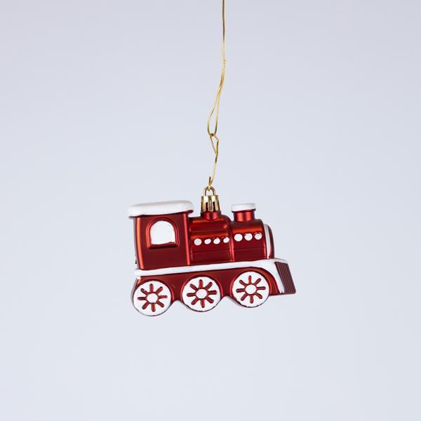 Adorno de plástico, tren, rojo y blanco, juego de 2 piezas, 9,5 cm
