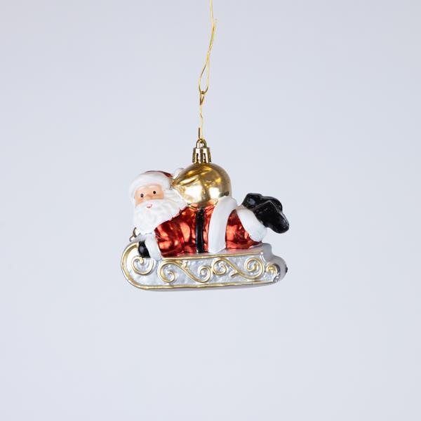 Adorno de plástico, Papá Noel en trineo, juego de 2 piezas, 10 cm