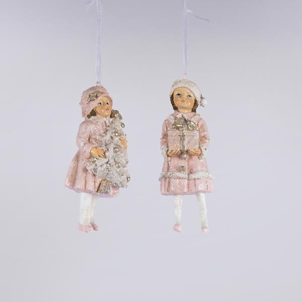 ADORNO COLGANTE DE POLIRESINA, CHICAS CON ROPA ROSA, 2 DISEÑOS, 6,5x4,5x12cm