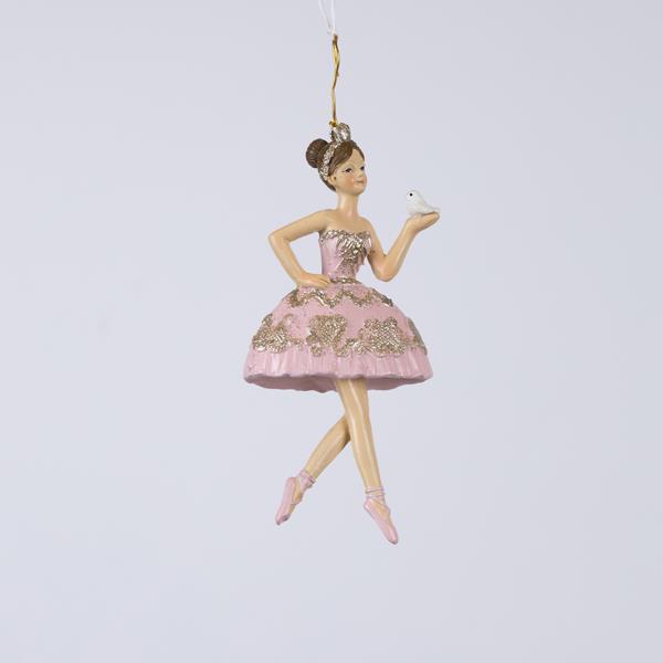 ADORNO COLGANTE DE POLIRESINA, BAILARINA ROSA, 5,5x2,5x12cm