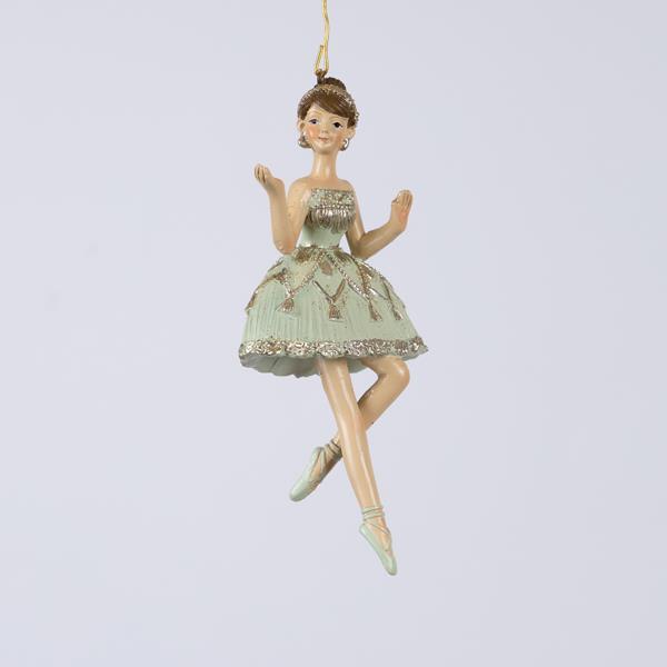 ADORNO COLGANTE DE POLIRESINA, BAILARINA VERDE MENTA, 5,5x2,5x12cm