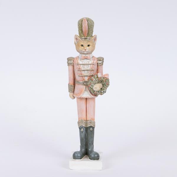 Figura decorativa de polirresina, gato soldado, color rosa, 6,5 x 5 x 23 cm.