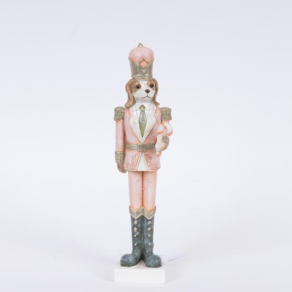 Figura decorativa de polirresina, perro soldado, color rosa, 6,5 x 5 x 23 cm