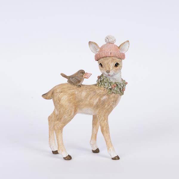 POLIRESINA DECORATIVA, CIERVO CON PAJARITO, 10,5x4,5x15,5cm