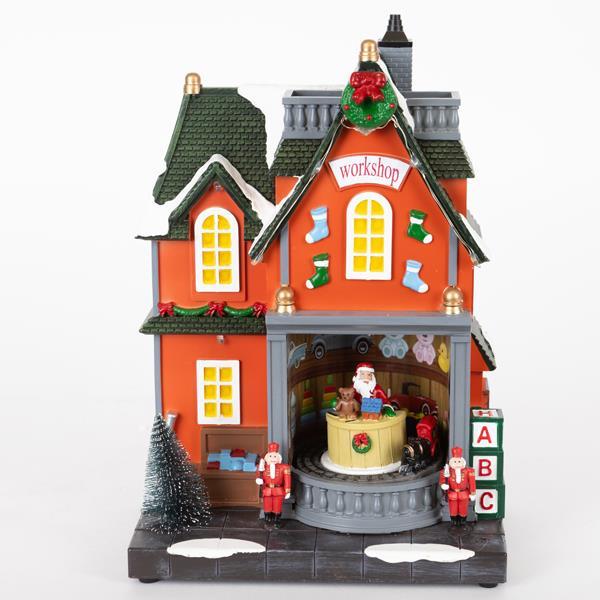 CASA DE PAPÁ NOEL ILUMINADA CON MÚSICA Y MOVIMIENTO, ADAPTADOR, 18,1x12,7x26,5cm