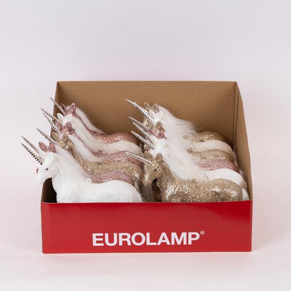 CAJA EXPOSITOR, UNICORNIO, BLANCO, ROSA, CHAMPÁN, 15 CM, 12 UDS.