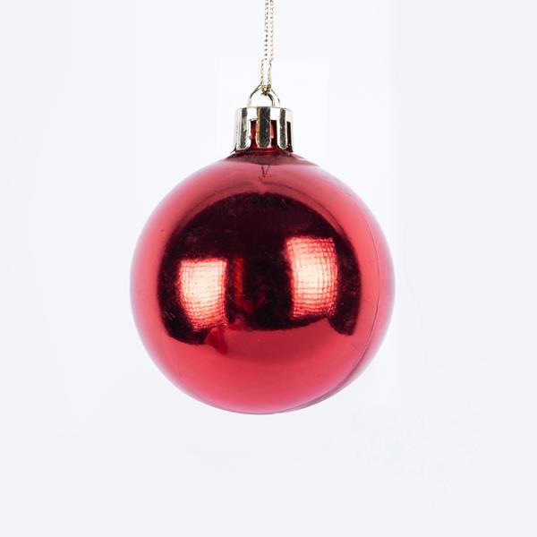 BOLA DE PLÁSTICO, ROJA, BRILLANTE, SET 6 PIEZAS, 6 CM