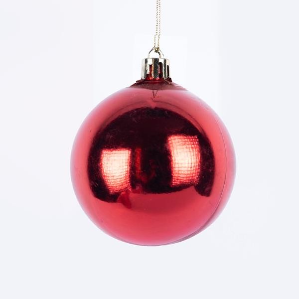 BOLA DE PLÁSTICO, ROJA, BRILLANTE, SET DE 6 PIEZAS, 10 CM