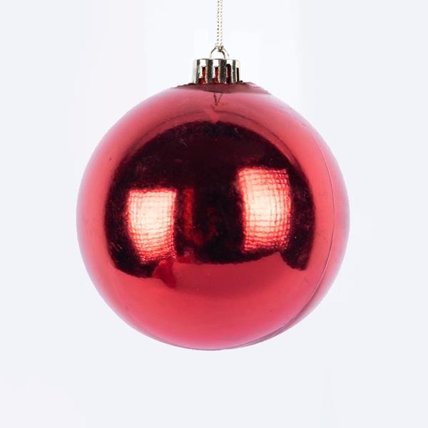 BOLA DE PLÁSTICO, ROJA, BRILLANTE, SET DE 2 PIEZAS, 20 CM
