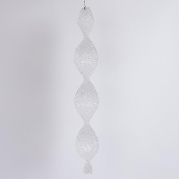 ESTALACTITA ACRÍLICA, ESPIRAL, BLANCA, CONGELADA, CON BRILLO, 30 CM