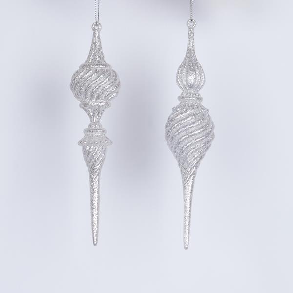 ESTALACTITA ACRÍLICA, BLANCA CON BRILLO, 2 DISEÑOS, 19CM