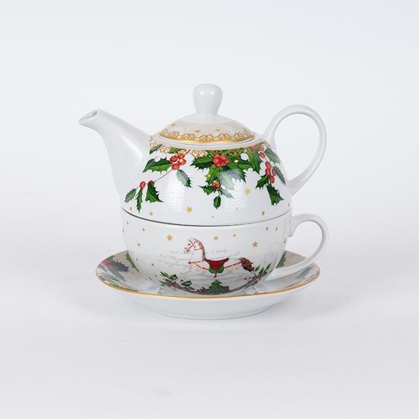 JUEGO DE TETERA CON TAZA, CON MINI CARRUSEL DE CABALLOS