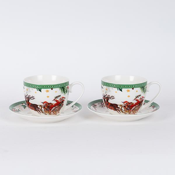 TAZA CON PLATO, CON ESCENA NAVIDEÑA, SET 2 UDS.