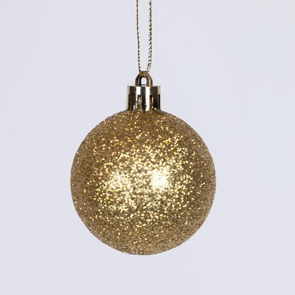 BOLAS DE PLÁSTICO DORADAS CON PURPURINA, JUEGO DE 6 UNIDADES, 8 CM (TOP 120)