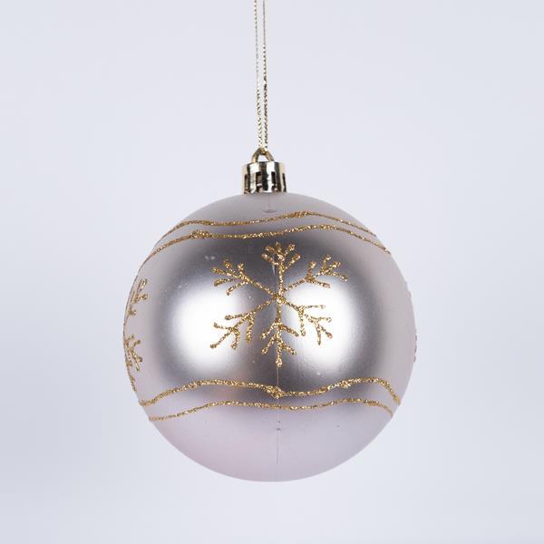 BOLAS DE PLÁSTICO COLOR CHAMPÁN CON COPOS DE NIEVE, JUEGO DE 6 UNIDADES, 8 CM (TOP 120)