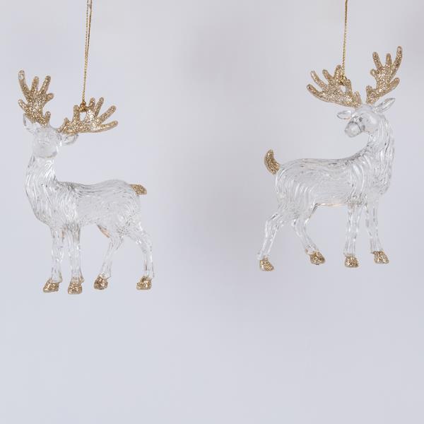 RENO ACRÍLICO CON BRILLO CHAMPÁN, 2 DISEÑOS, 13 CM