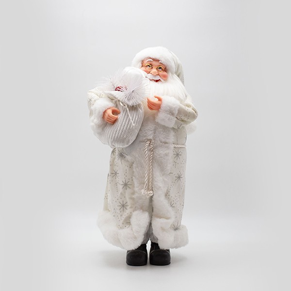 PAPÁ NOEL CON PAÑOS DE PIEL BLANCA Y SACO CON BAYAS, 50CM