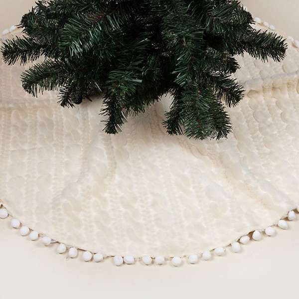 FALDA DE ÁRBOL, BLANCA CON POMPÓN, 114 CM