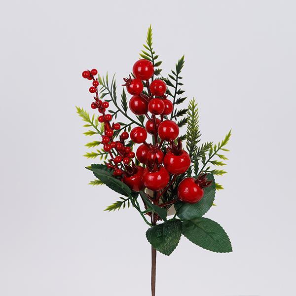 PICO CON FRUTOS ROJOS Y RAMA DE ABETO, 29CM