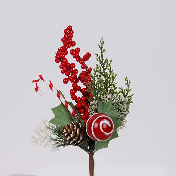 PICO CON BASTON DE CARAMELO BLANCO Y ROJO Y BOLA, 23CM