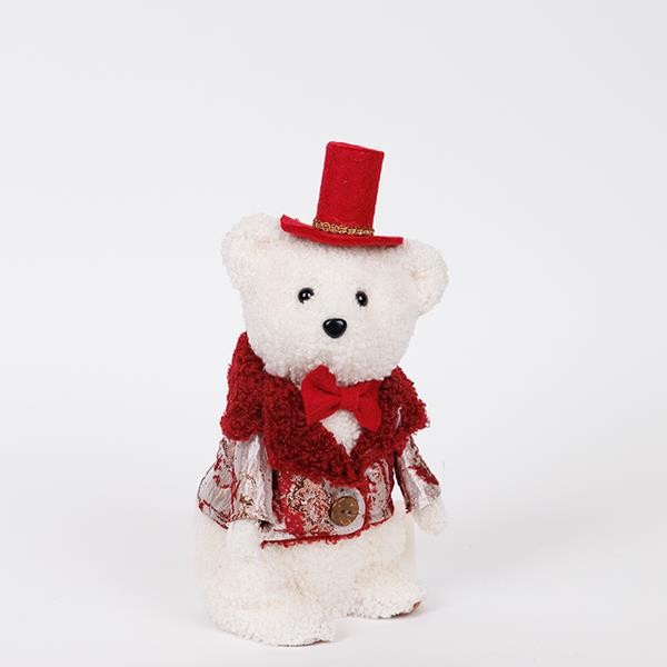 OSO DE PELUCHE CON ROPA BURDEOS, 23CM