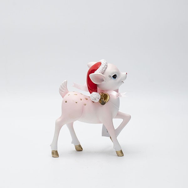 CIERVO DE POLIRESINA, ROSA, CON SOMBRERO, 11,5X6X13,3CM