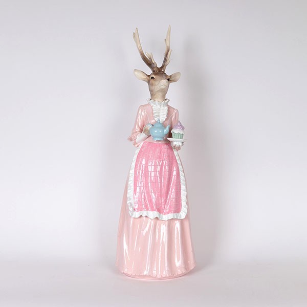 FIGURA DE POLIRESINA MRS DEER, ROSA, CON TETERA, 21,5X20,5X62CM