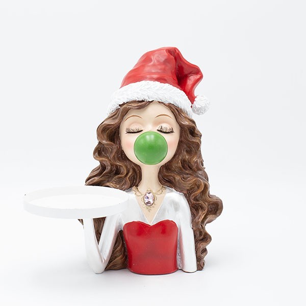 NIÑA DE POLIRESINA, CON BANDEJA Y GUM, 21X17X23CM