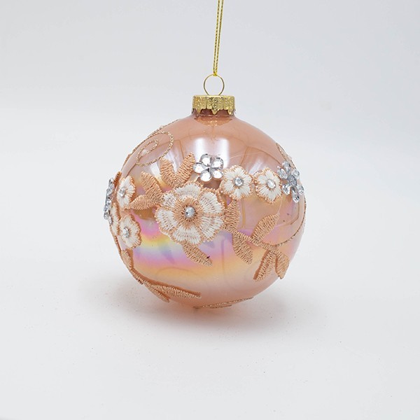 BOLA DE CRISTAL, ROSA CÁLIDO CON BORDADO, SET DE 4 PIEZAS, 10 CM