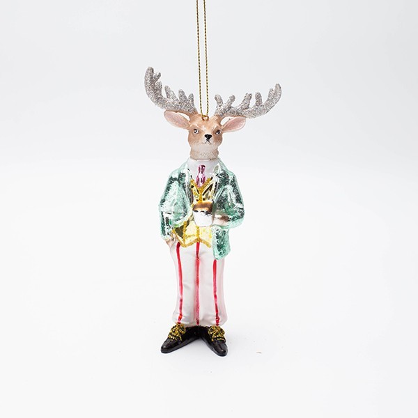 ADORNO DE CRISTAL, RENO, CON ROPA DE DULCES, 16 CM