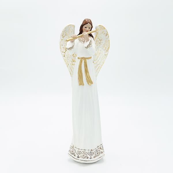 ÁNGEL DE POLIRESINA CON FLAUTA, BLANCO, 10,5X28,5CM