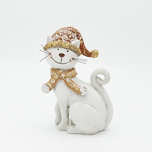 GATO SENTADO DE POLIRESINA, BLANCO, 10,5X16CM