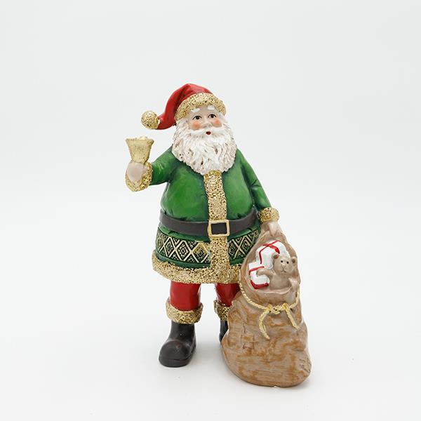 PAPÁ NOEL DE POLIRESINA, VERDE CON CAMPANA, 13X19CM