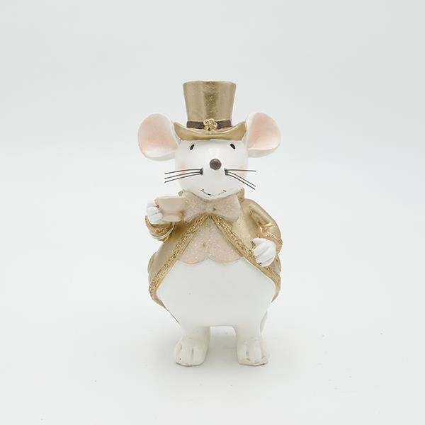 RATÓN DE POLIRESINA CON SOMBRERO DORADO, 8X16,5CM