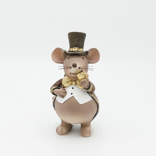 RATÓN DE POLIRESINA CON SOMBRERO MARRÓN, 8X16,5CM