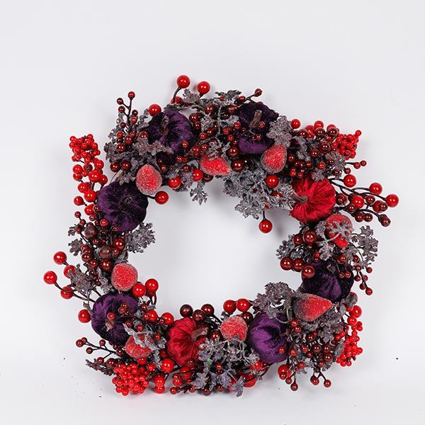 CORONA DE CALABAZAS COLOR BURDEOS Y MORADO OSCURO, 45 CM