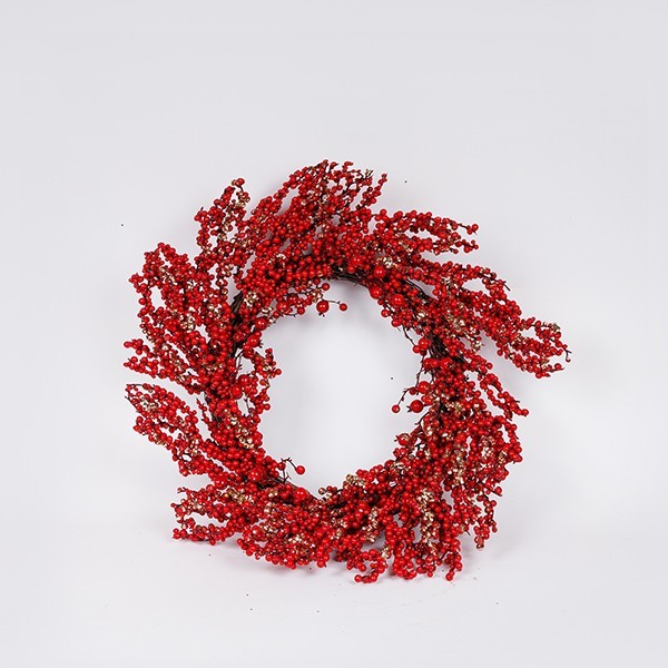 CORONA DE FRUTOS ROJOS Y CHAMPÁN, 40 CM