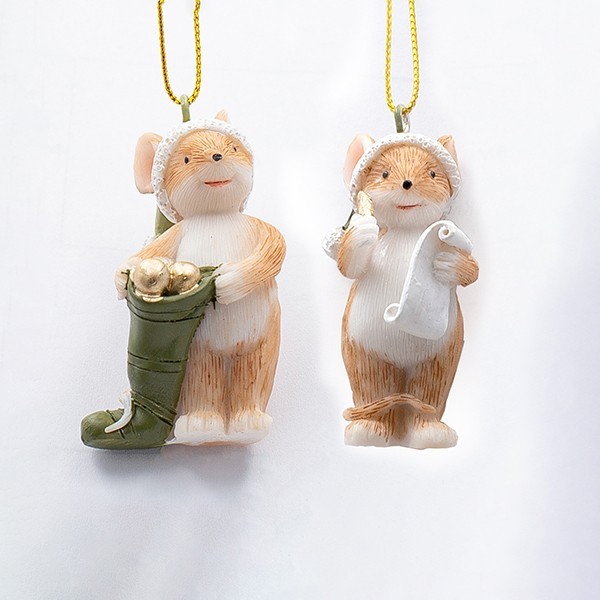 ADORNO COLGANTE DE POLIRESINA, RATONES, VERDE, 3X5,5CM