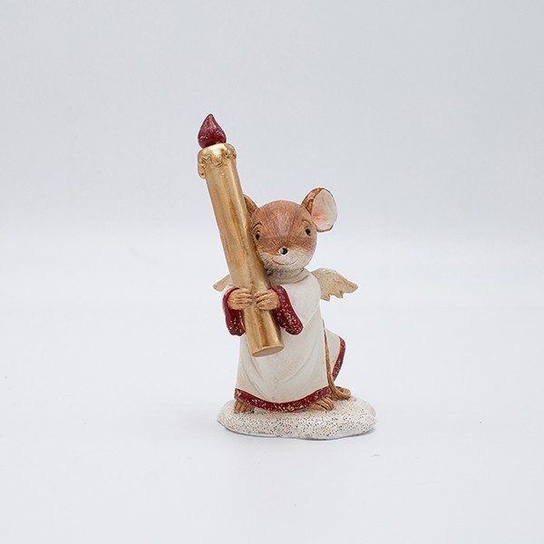 FIGURA DECORATIVA DE POLIRRESINA, ÁNGEL RATÓN, 6,5 X 12 CM