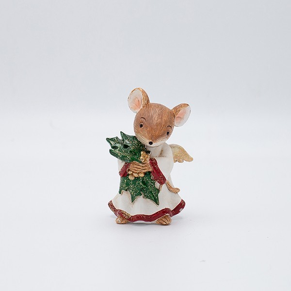 FIGURA DECORATIVA DE POLIRRESINA, RATÓN CON MUÉRDAGO, 6 X 9 CM.