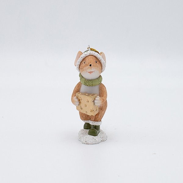 ADORNO COLGANTE DE POLIRESINA, RATÓN CON QUESO, VERDE, 5X8CM