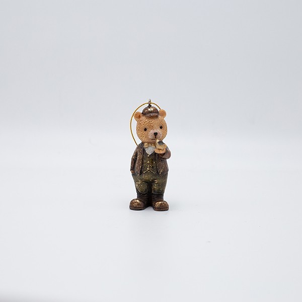 ADORNO COLGANTE DE POLIRESINA, OSO VINTAGE CON TUBO, 5X9,5CM