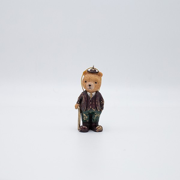 ADORNO COLGANTE DE POLIRESINA, OSO VINTAGE CON PALO, 4,5 X 9,5 CM